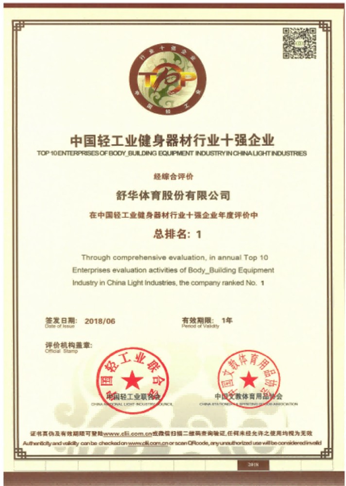 中国轻工业健身器材行业十强企业